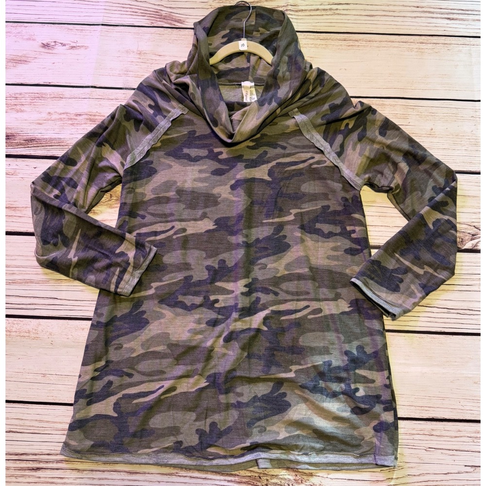 Lilypad Camo Cowl Neck Tunic Top Green Camouflage Raglan Sleeve 2X